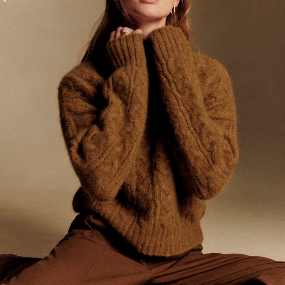 Sezane Brown Cable Knit Hugo Sweater